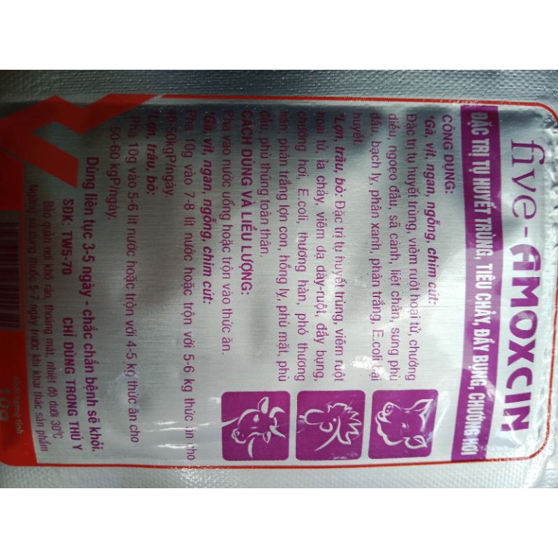 3 gói amox 10g amoxcin colistin cho chó mèo chim gà đá chọi vịt ngan dê thỏ cừu lợn heo thú y tiêu cháy phân xanh trắng