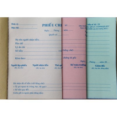 Phiếu chi 3 liên " 13x19"cm