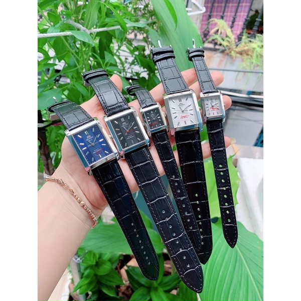 Đồng Hồ Cặp Đôi Nam Nữ Orient Dây Da Mặt Vuông , Kính sapphire