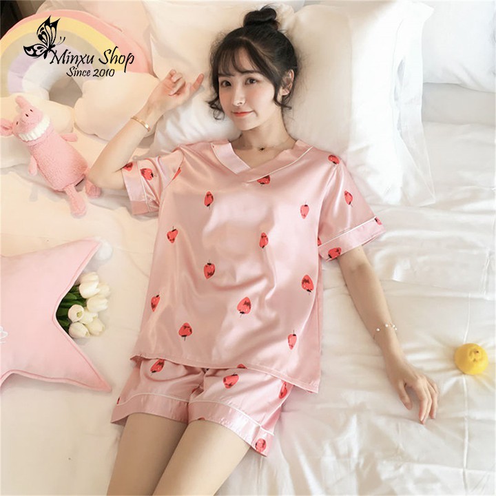 Bộ Pijama Lụa Cao Cấp Quảng Châu, Bộ Ngủ Mặc Nhà Pijama Mát Lịm Phong Cách Hàn Quốc