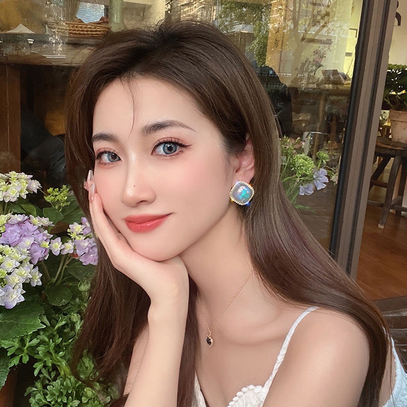 Bông Tai Hình Vuông Bằng Bạc 925 Đính Ngọc Trai Lấp Lánh Sang Trọng Thời Trang Cho Nữ
