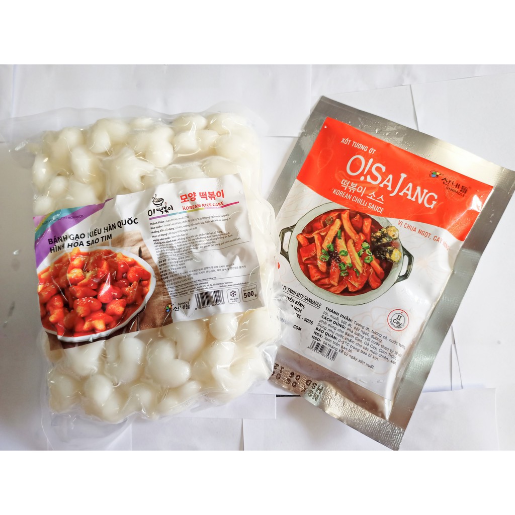 combo 500g bánh gạo hoa sao tim + 500g tok nhân phô mai + gói tương ớt  200g
