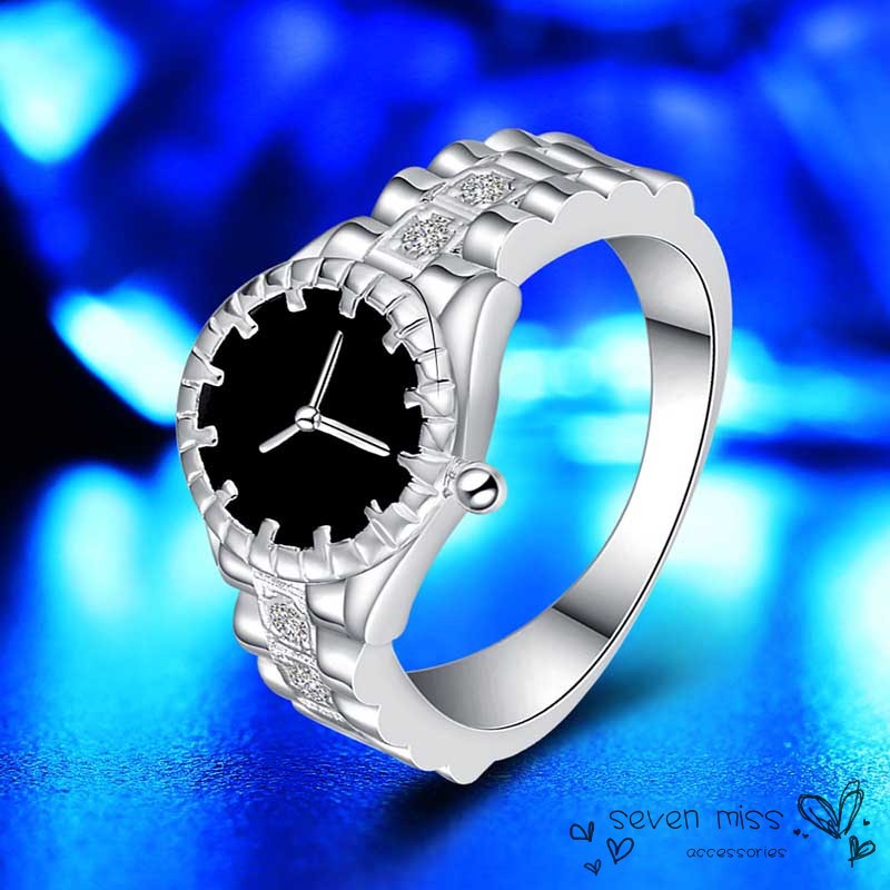 Creative Womens Ladies Girls Round Ring Watches Fashion Silver Color  Bling Finger Ring Simulation W