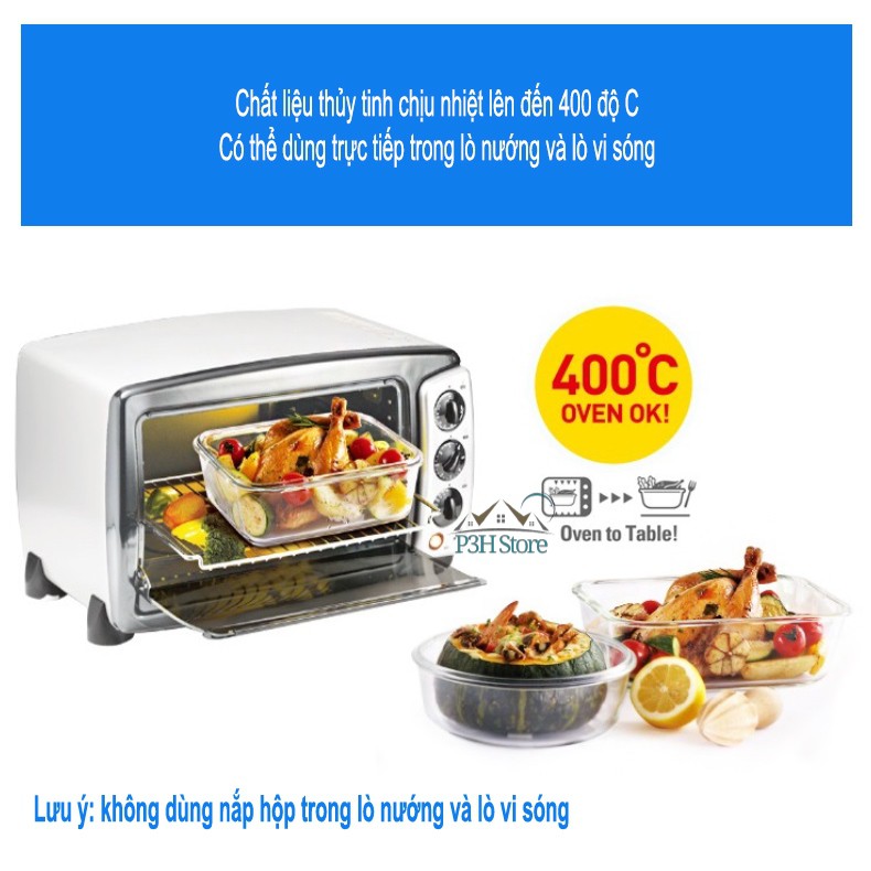 Hộp thủy tinh chịu nhiệt Lock&amp;lock OvenGlass dung tích 650ml hình tròn LLG831