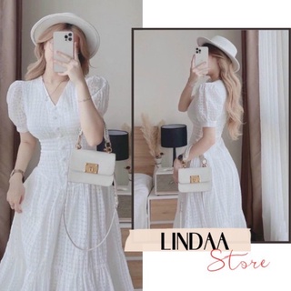 ĐẦM DỤ TIỆC CỔ V NÚT BỌC WHITE DRESS
