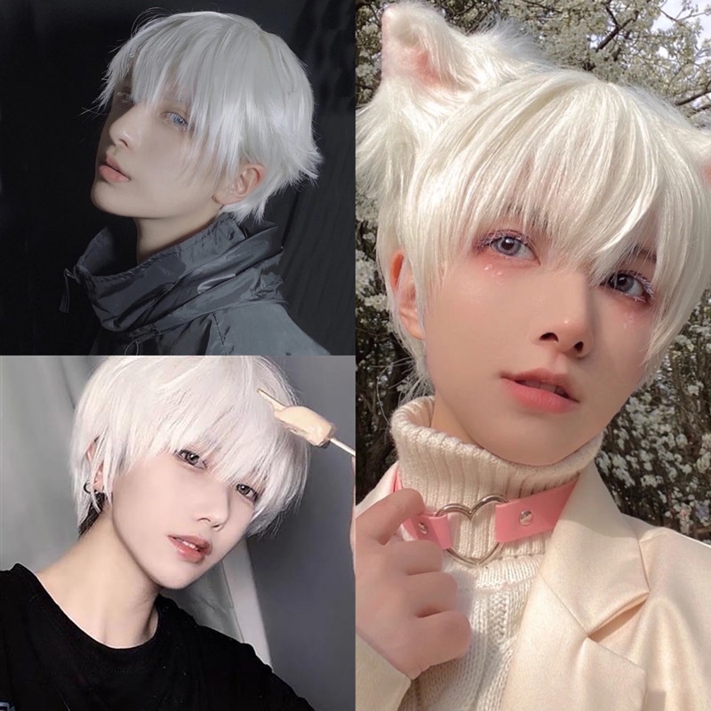 Tóc giả teen nam lolita,cosplay mái bằng cực cool tặng kèm lưới đội chuyên dụng