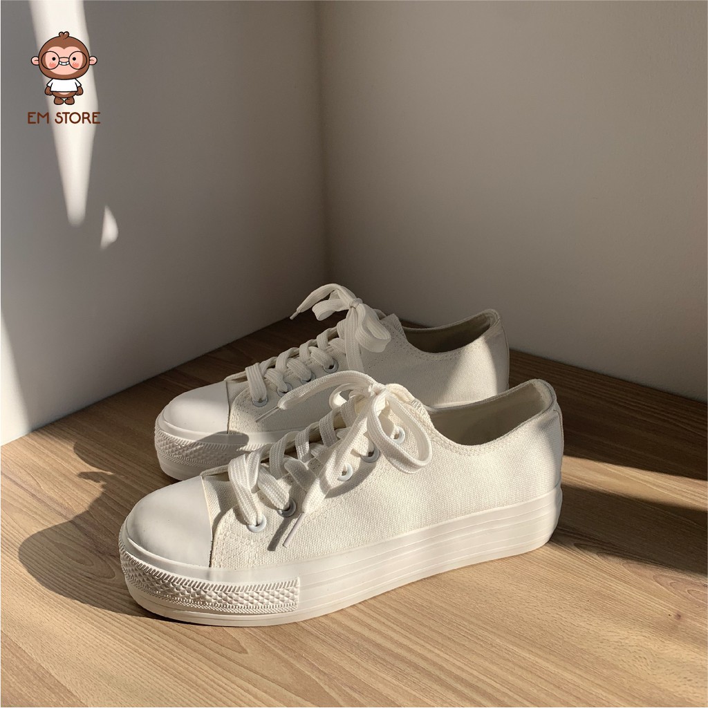 GIÀY VINTAGE TRẮNG TRƠN BUỘC DÂY ĐẾ CAO 3CM ĐẾ BẰNG DỄ PHỐI ĐỒ ÊM CHÂN