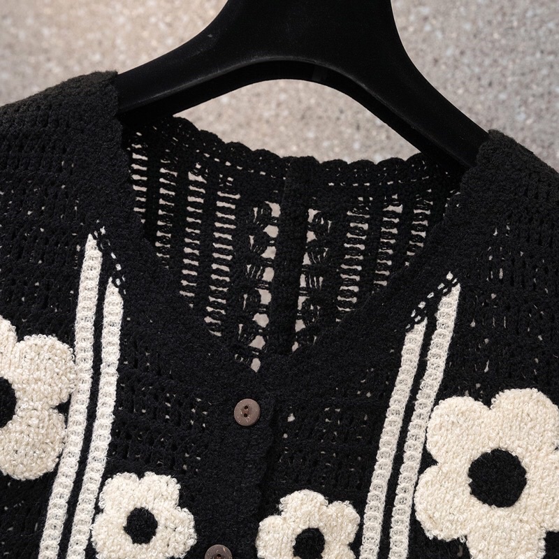 Áo Gile Len Đan Lưới Hoạ Tiết Hoa Mẫu Đơn Phong Cách Retro Elegance