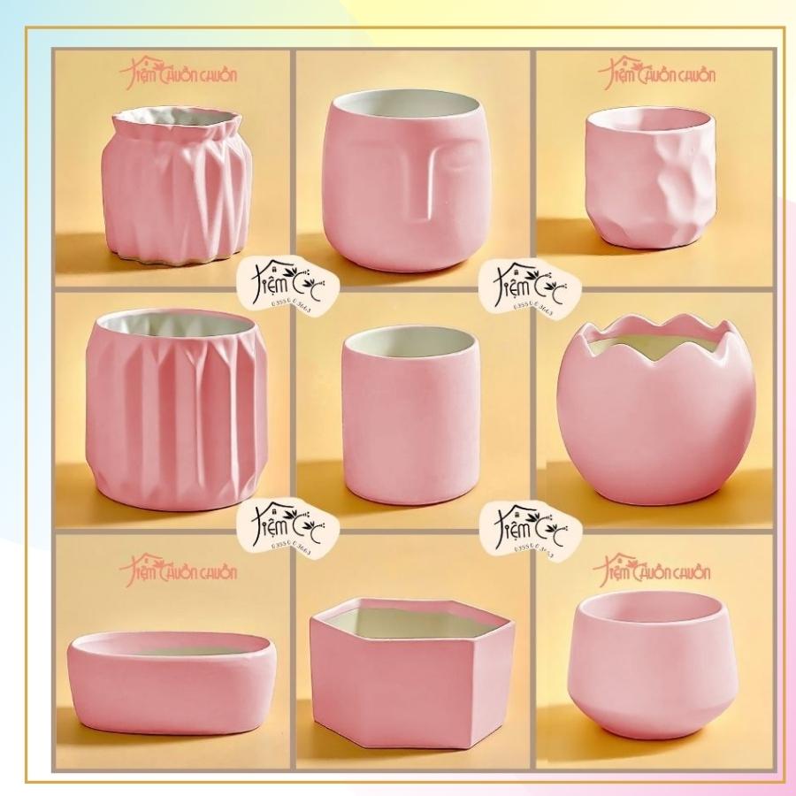 Set Chậu gốm Hồng Pastel trồng cây Sen Đá chậu gốm nung - tiemchuonchuon, tiệm chuồn chuồn - sứ Bát Tràng