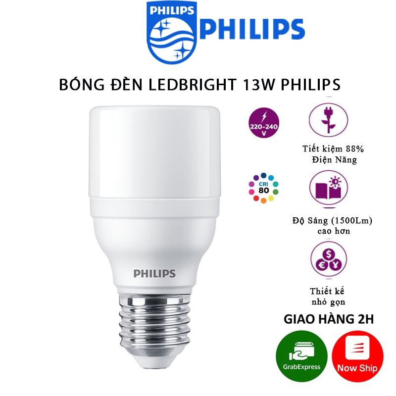 Bóng Đèn LEDBright PHILIPS 13W Lumen 900 E27 Ánh Sáng Trắng/Vàng Bảo Hành 2 Năm (1 Đổi 1)