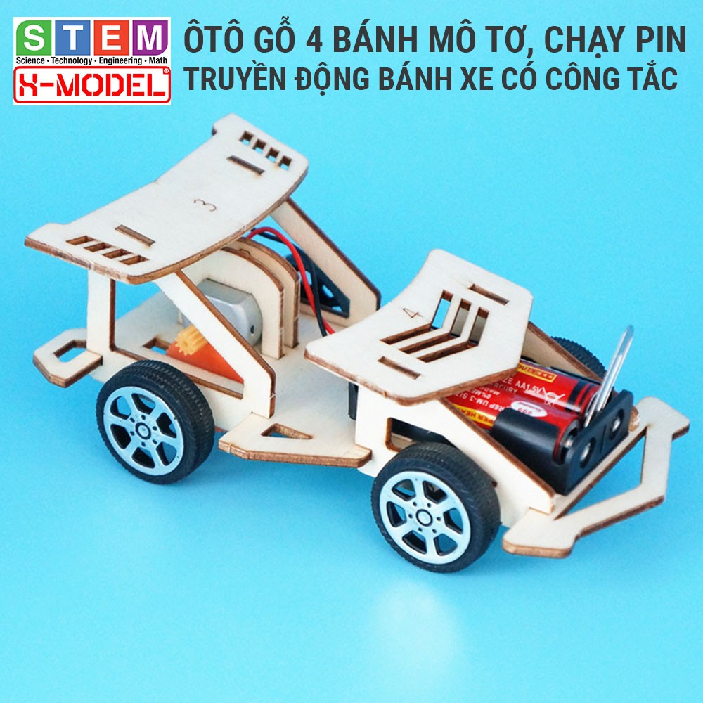 Ô tô gỗ STEM lắp ráp thông minh cho bé ST3 động cơ truyền động bánh xe trong bộ sưu tập đồ chơi giao dục STEAM  XMODEL