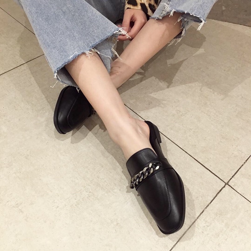 Giày sục da dây xích bít mũi hàng chuẩn ảnh loại đẹp, êm ôm chân