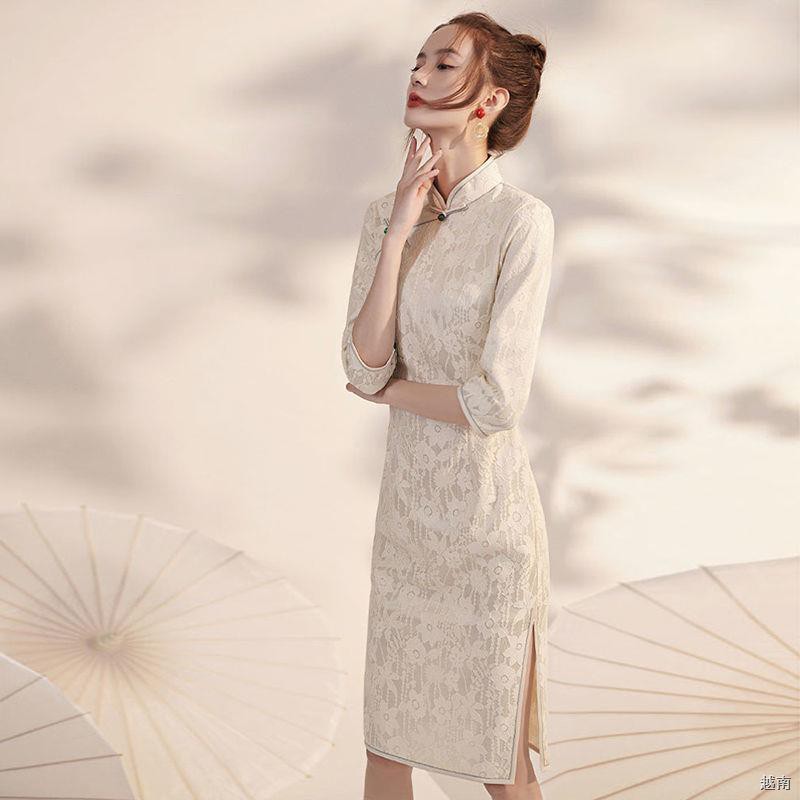 ♞►◕Trung Hoa Dân Quốc cải tiến sườn xám mùa xuân / hè năm 2021 phong cách mới cũ váy ren cổ điển Thượng Hải cô gá