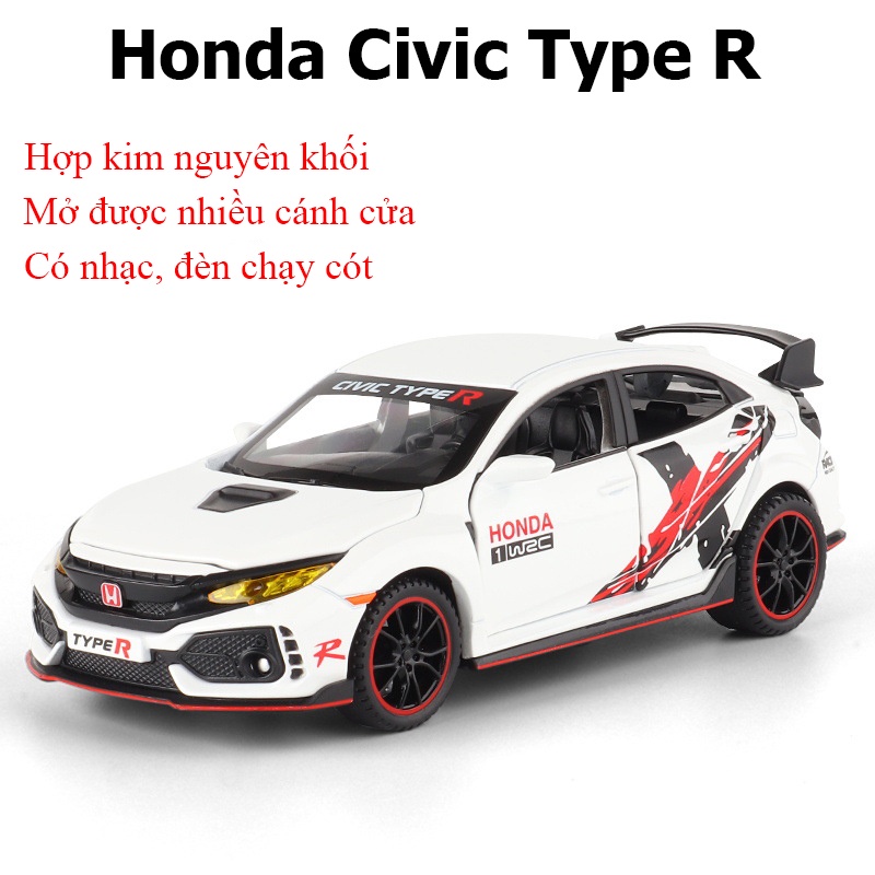 Mô hình xe Honda Civic Type - R KAVY bản giới hạn bằng hợp kim nguyên khối có nhạc đèn chạy cót mở được cửa