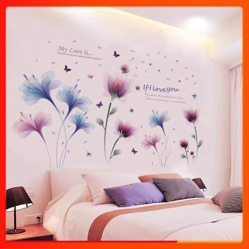 [HÀNG CAO CẤP] Decal dán tường hoa, pha lê, tranh dán tường, decor phòng ngủ, decor phòng khách, độ bền cực cao