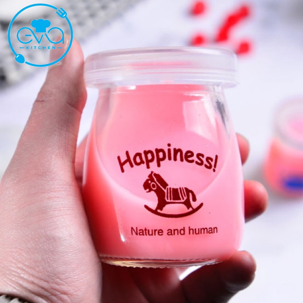 Lọ Thuỷ Tinh / Hũ Thuỷ Tinh In Hoạ Tiết Kèm Nắp Nhựa 100 Ml Dùng Đựng Sữa Chua Hoặc Chưng Yến Tiện Dụng SP1030