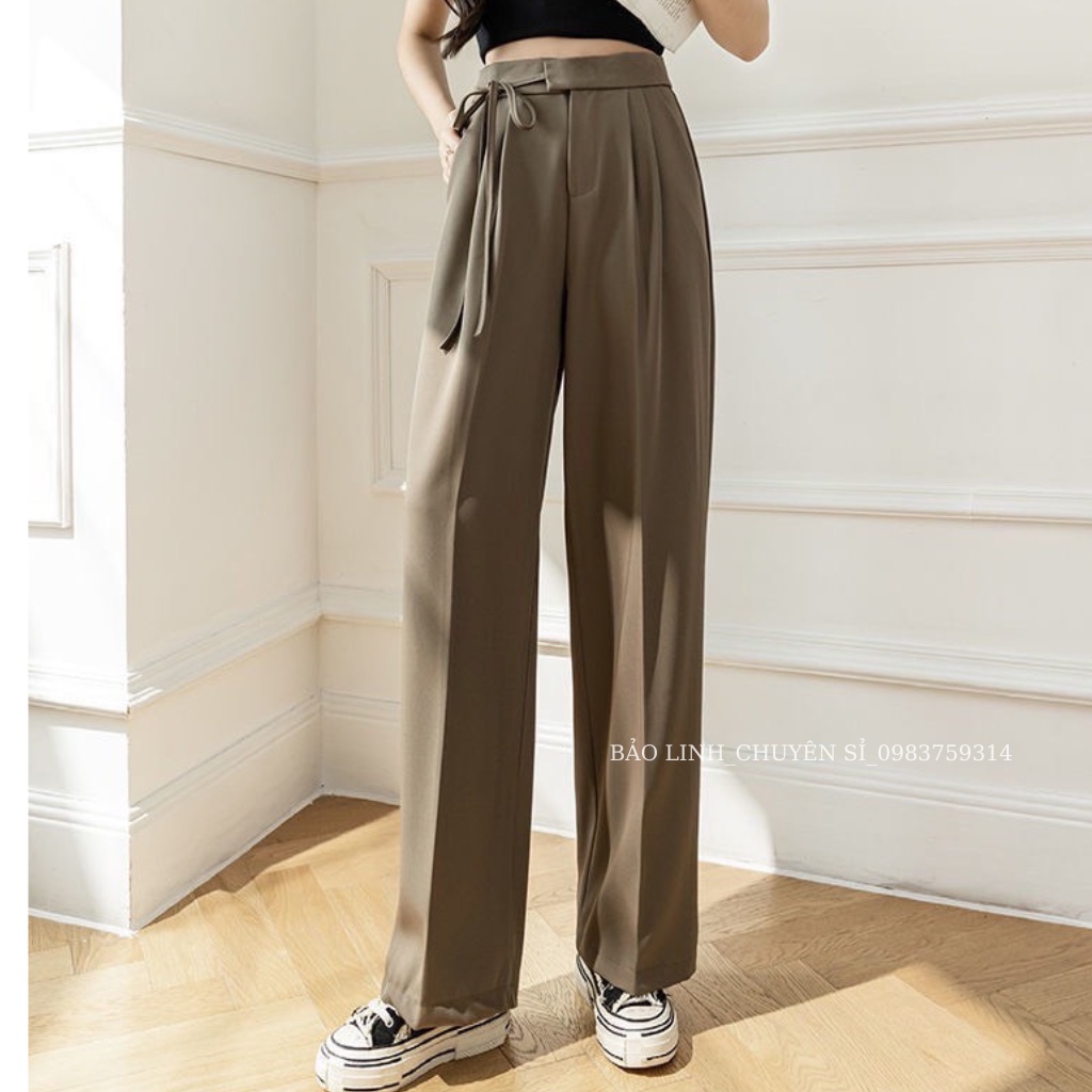Quần Ống Rộng Thắt Dây Cạp Cao Bảo Linh Kiểu Quần Tây Nữ Ống Suông Dài Culotes
