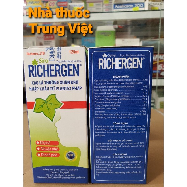 Siro cao lá thường xuân Richergen chai 125ml nguyên liệu nhập khẩu từ Pháp.