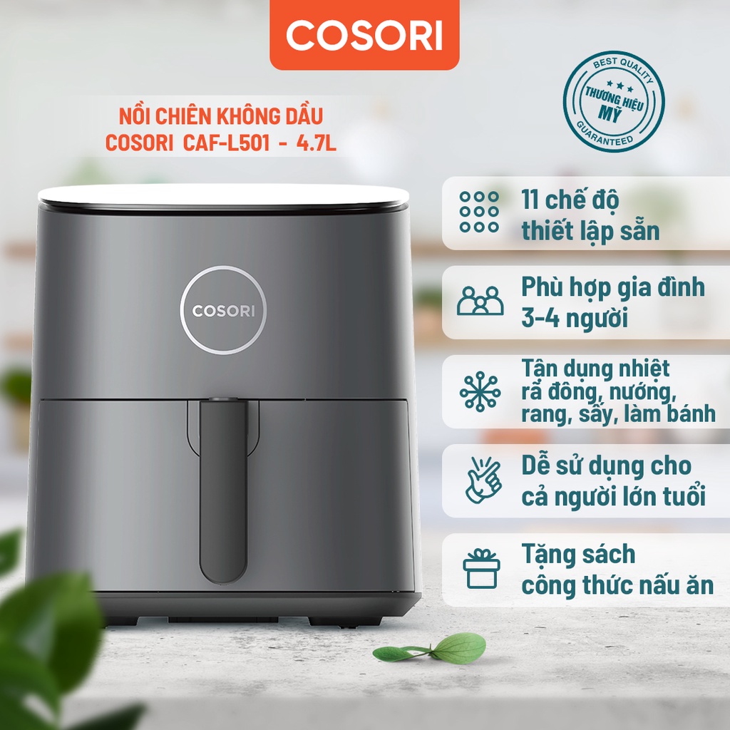 Nồi chiên không dầu Cosori CAF-L501 (4.7 lít) - 9 chế độ nấu -Bảo hành chính hãng 2 năm