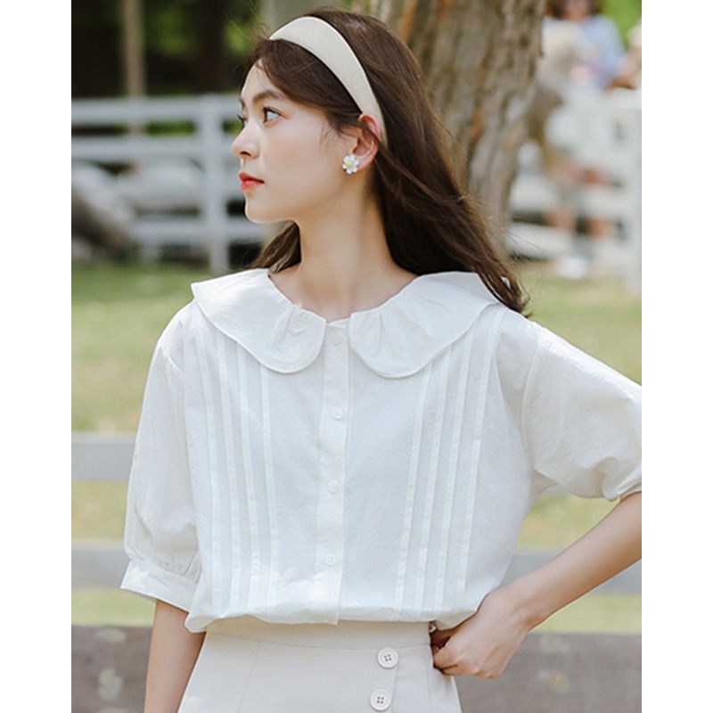 Áo Kiểu Tay Phồng Ngắn Cổ Búp Bê Ngọt Ngào Thời Trang Cho Nữ