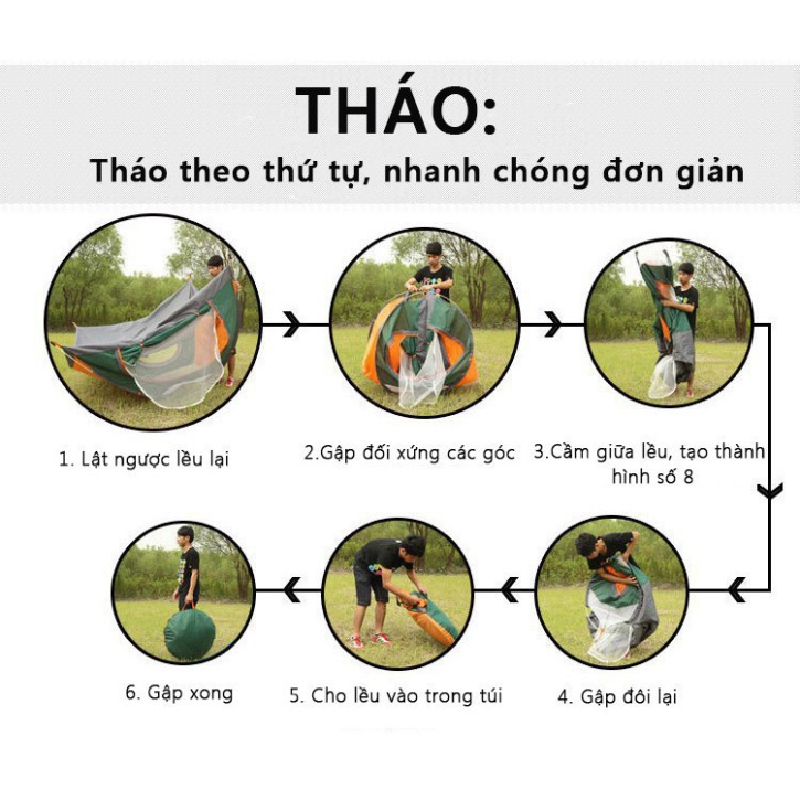 Lều cắm trại lều dã ngoại tự bung 4-5 người 2 cửa 2 lớp thông thoáng, chống nắng, chống nước tia tử ngoại