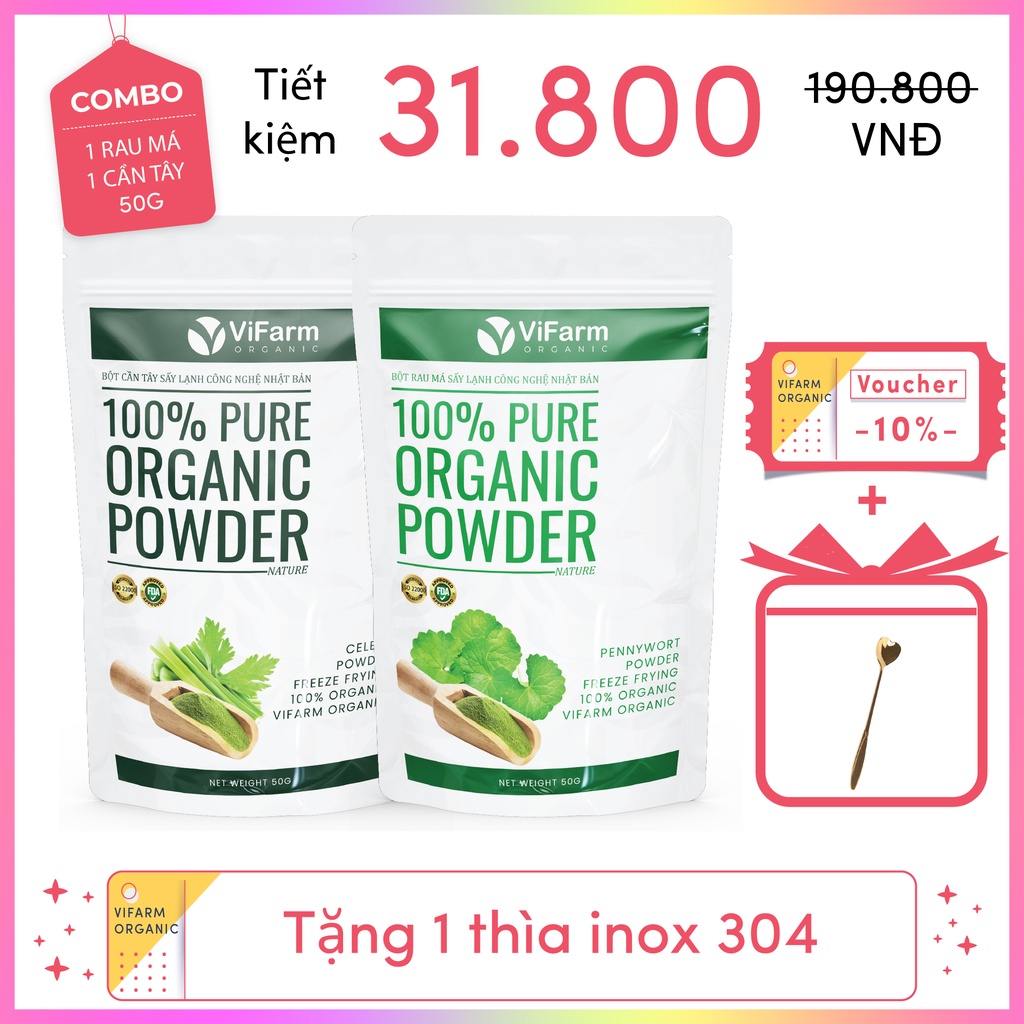 Bột Rau Má Nguyên Chất 50g Organic 100%, Bột Rau Má Sấy Lạnh