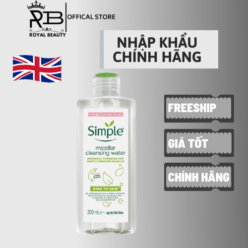 Nước Tẩy Trang Làm Sạch Dịu Nhẹ Cho Da Simple Micellar Cleansing Water 200ml | BigBuy360 - bigbuy360.vn