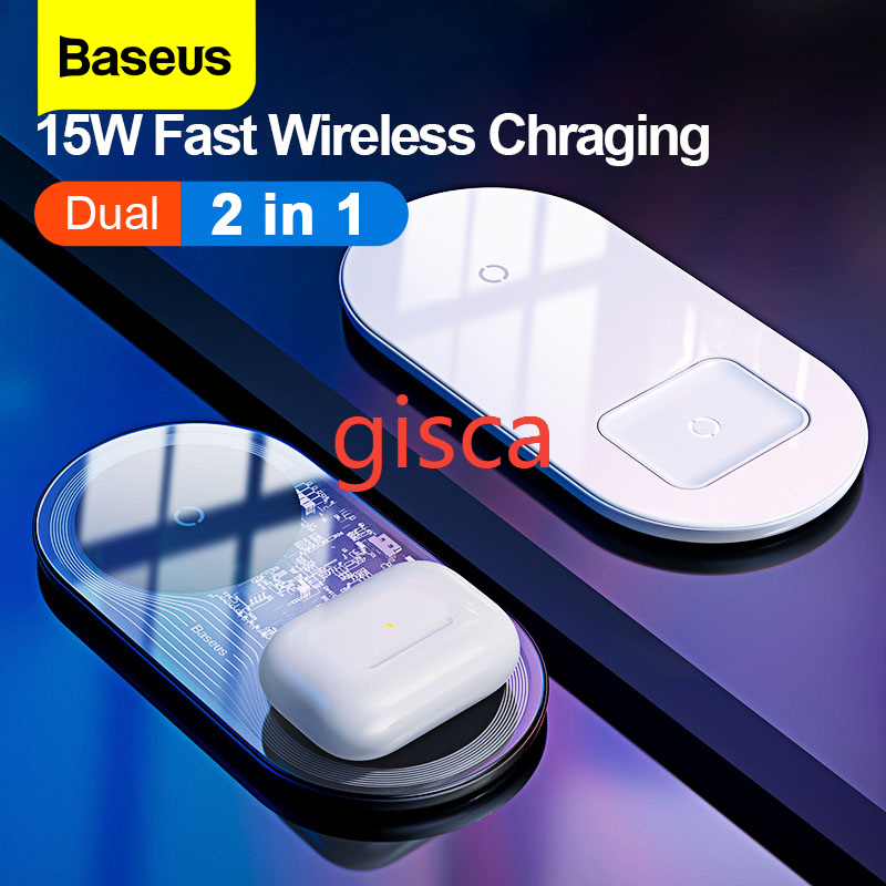 Baseus không dây Sạc 2 trong 1 Đối Airpods iPhone 11 15W nhanh sạc không dây kép Wireless Charging Pad Đối với Huawei Xiaomi Mi
