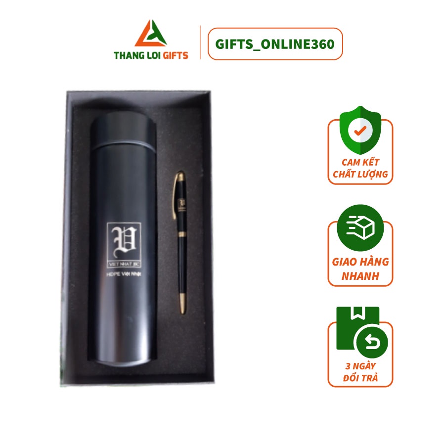 Giftset – Bộ Quà Tặng (Bình Giữ Nhiệt + Bút Kim Loại) Khắc Tên-In Logo cá nhân, doanh nghiệp, sự kiện