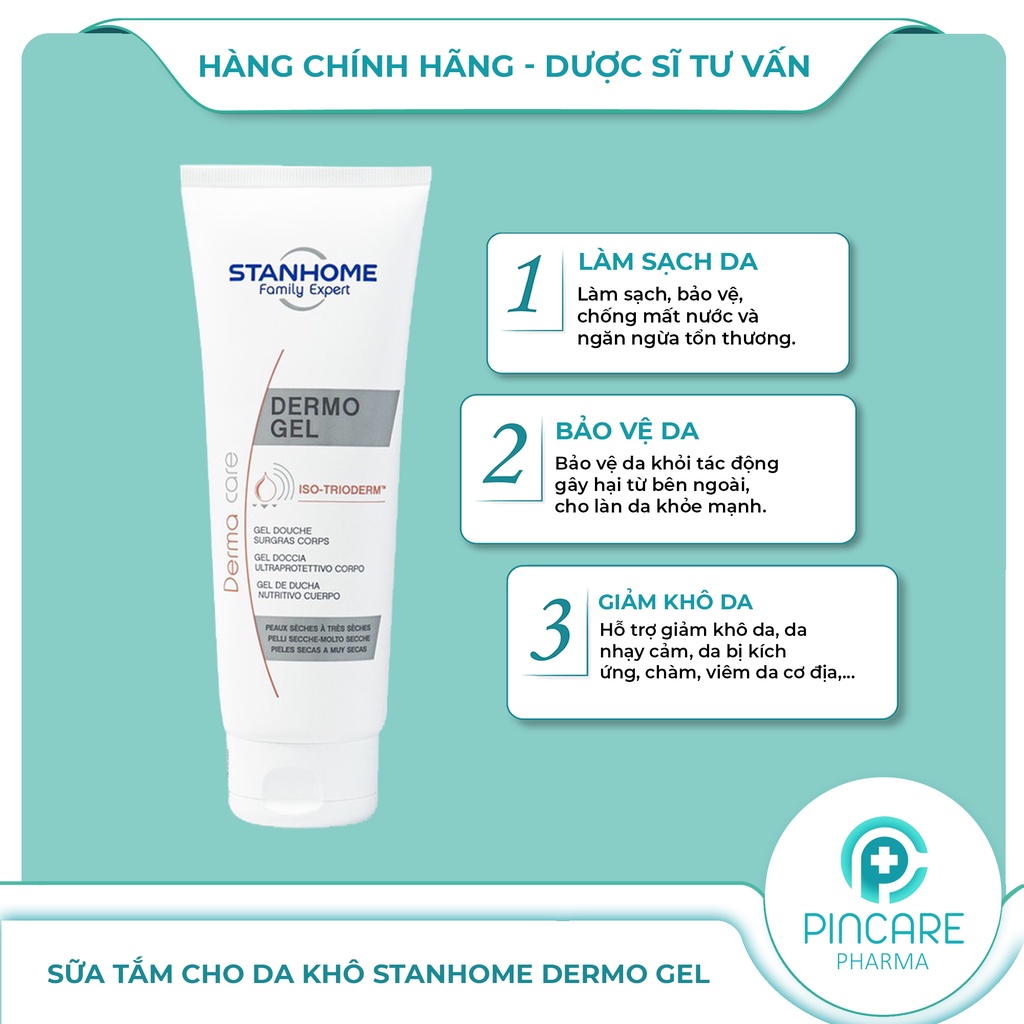 Sữa tắm không xà phòng Stanhome Dermo Gel 250ml cho da khô, mẩn đỏ - Hàng chính hãng - Nhà thuốc PinCare