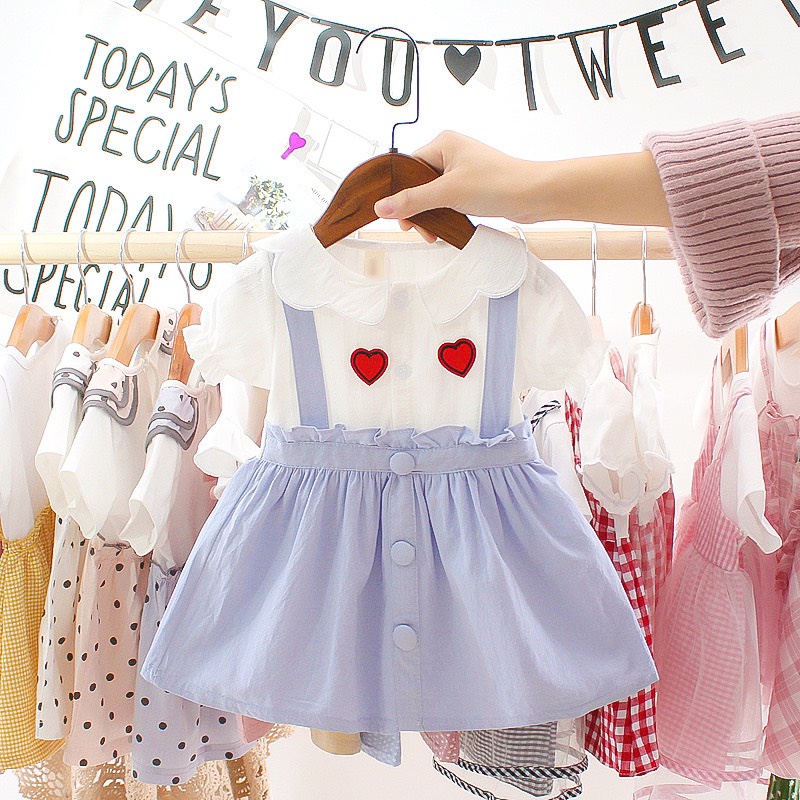 Váy yếm bé gái dáng xòe cộc tay cotton mềm mát VX11 - BÉ NHÀ THỊ
