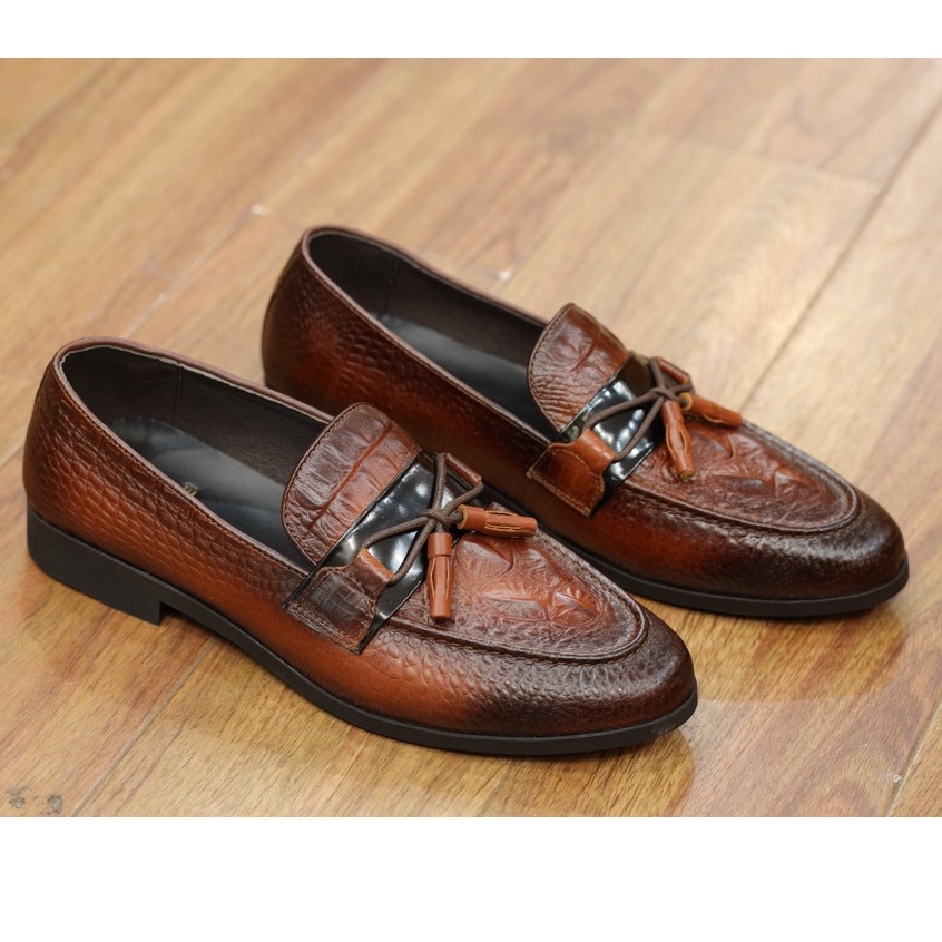 Giầy lười da nam cao cấp da bò thật bảo hành 12 tháng kiểu dáng Tasseled Loafer - Mã T181