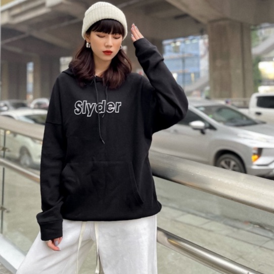 Áo nỉ Hoodie cổ tròn Slyder SS1-2 màu đen trắng over Unisex (N1)