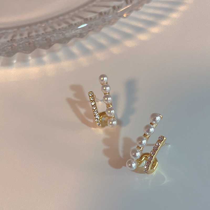 Bông tai 17KM hai lớp đính ngọc trai nhân tạo và pha lê thời trang cho nữ