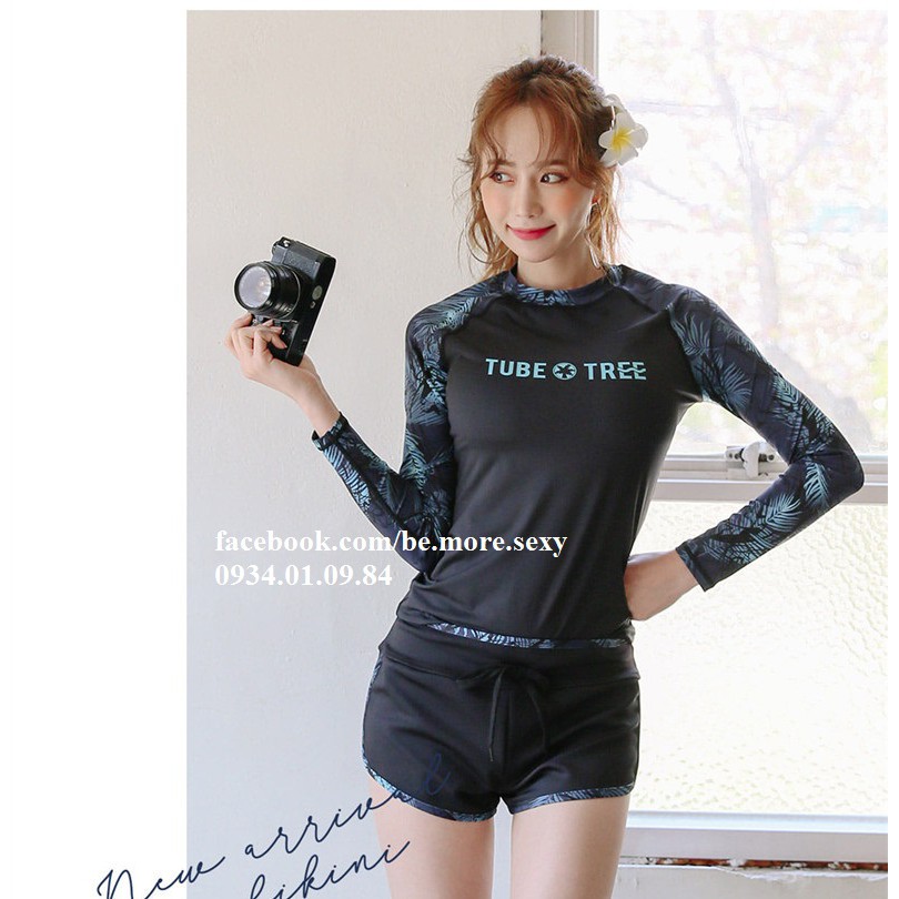 Đồ bơi dài tay Hàn Quốc đen tay hoa | BigBuy360 - bigbuy360.vn