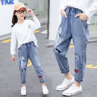 Quần jean bé gái Quần bò bé gái thêu hình dễ thương