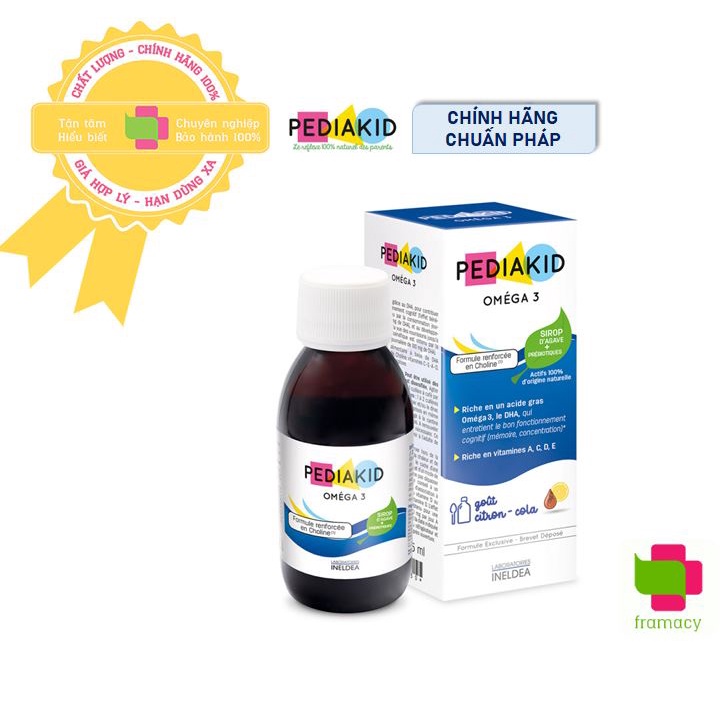 Siro Pediakid Omega 3, Pháp (125ml) bổ sung DHA và vitamin A, C, D, E cho bé từ 6 tháng tuổi