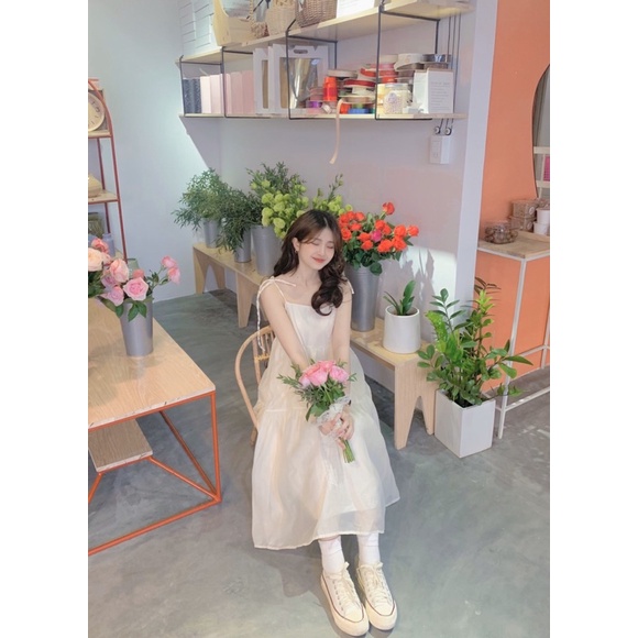 🌿 ĐẦM VOAN 2 DÂY BUỘC NƠ DÁNG DÀI 🌿 VÁY 2 DÂY DỄ THƯƠNG 😚