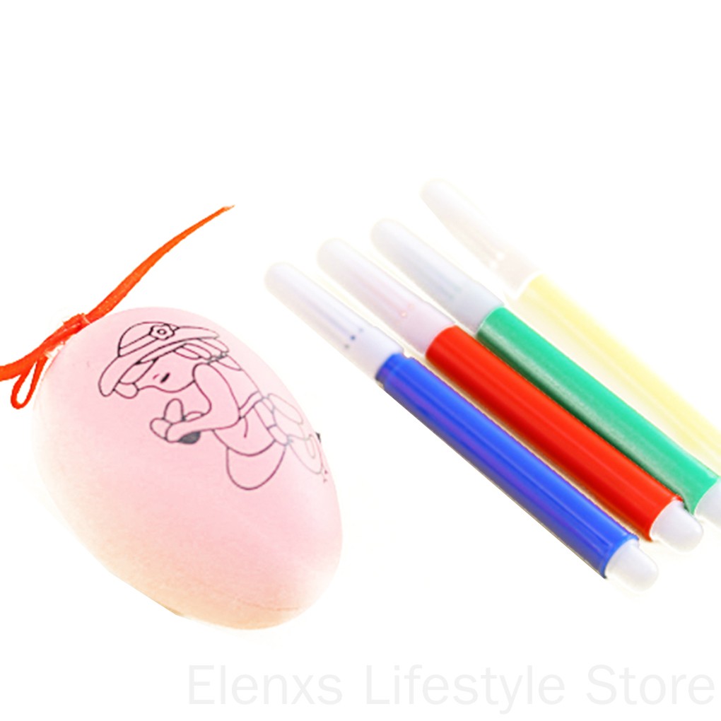 Easter Gift Plastic DIY Painting Egg Toy Party Favors with 4 Drawing Pens Ornament Random Color ELEN