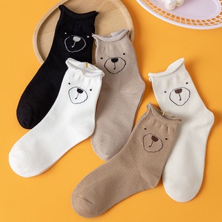 Sét 5 đôi tất nhún cổ cao, vớ cổ họa tiết gấu vintage hoạt hình dễ thương