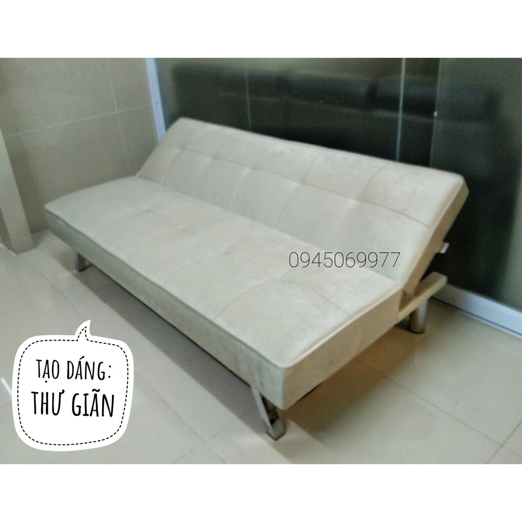 Sofa bed, Sofa giường vải nhung siêu mịn màng sang trọng (Màu trắng kem)