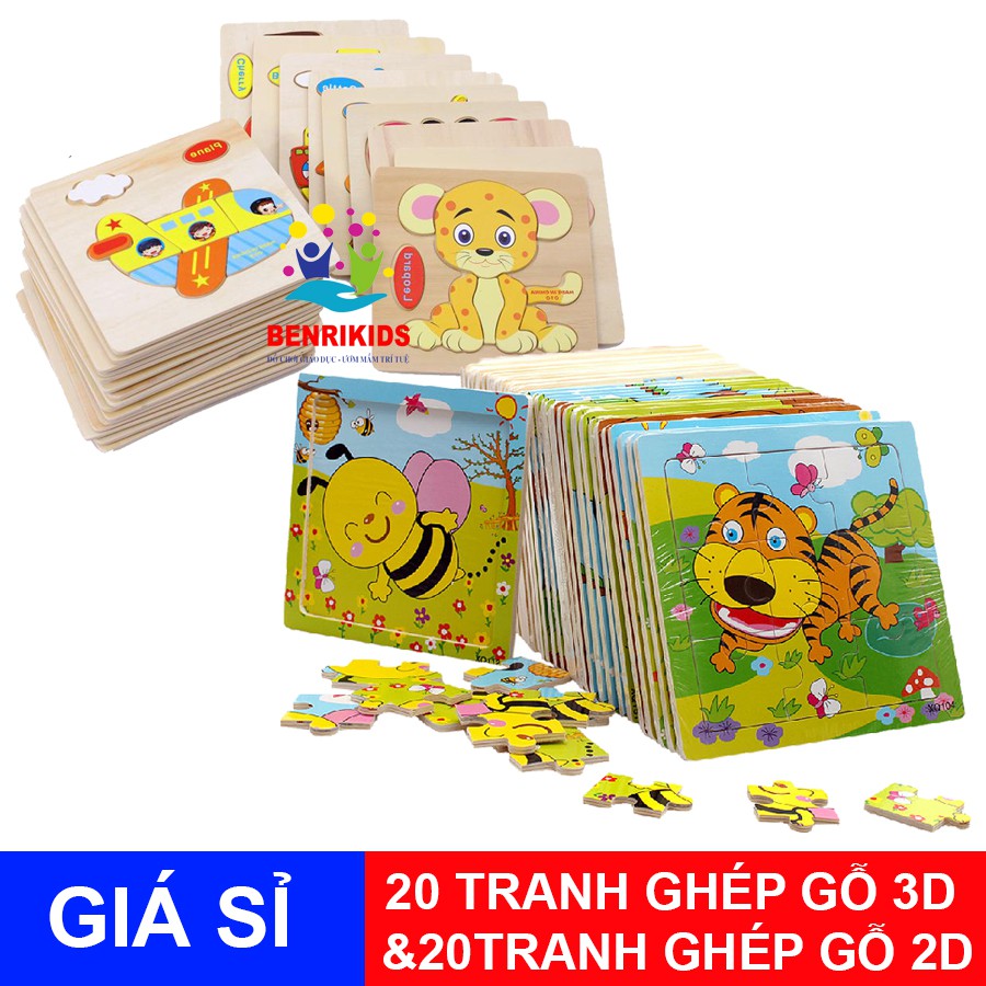 [GIÁ SỈ]COMBO 20 TRANH GHÉP GỖ 2D VÀ 20 TRANH 3D