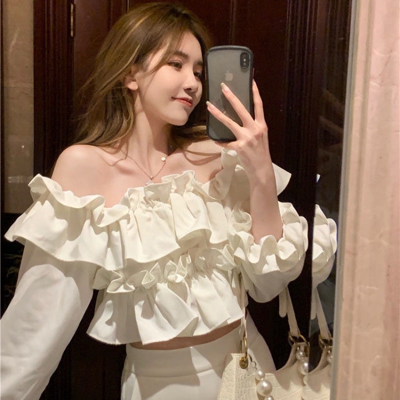 [Áo chất lượng loại 1]ÁO TRỄ VAI HAI TẦNG MICHI HÀN QUỐC ÁO CROPTOP TRỄ VAI BỒNG BỀNH QUYẾN RŨ