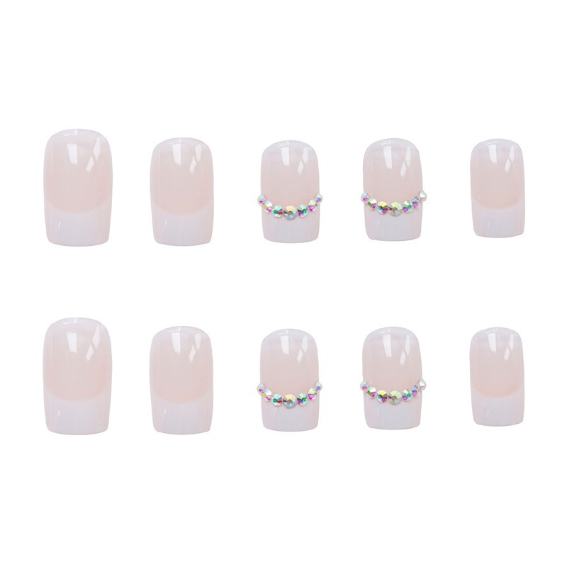 Bộ 24 móng tay giả Nail Nina trang trí nghệ thuật họa tiết màu hồng kim cương mã 135【Tặng kèm dụng cụ lắp】