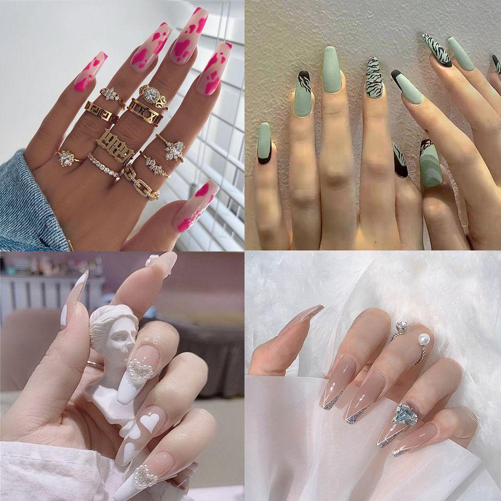 Bộ 1 24 Móng Tay Giả Ballerina Dáng Dài Che Phủ Toàn Diện