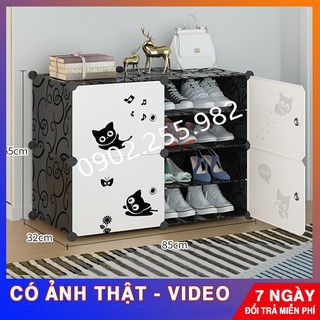 💥💥TẶNG MÓC CÀI SƯỜN 25K💥💥TỦ NHỰA ĐỰNG GIÀY DÉP KIỂU MỚI 8Ô (chia ô) THÂN ĐEN CỬA TRẮNG ĐỤC CÓ HỌA TIẾT  SIÊU HOT TỰ