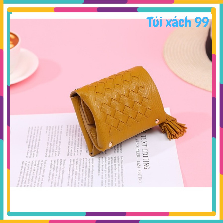 Túi Đeo Chéo Mini Phối Tua Rua Chất Liệu Da Pu Họa Tiết Đan Chéo Size  9 x 9.5 x 4 cm HA1065