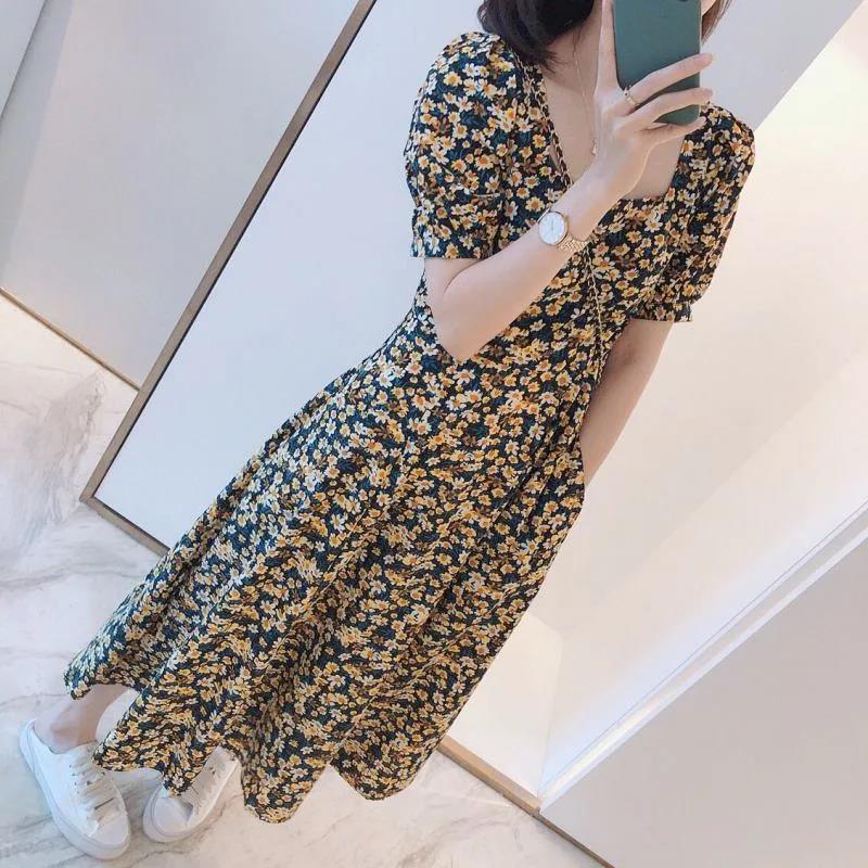 Đầm tay ngắn ZXYOUPING cổ vuông họa tiết hoa size s-xxl