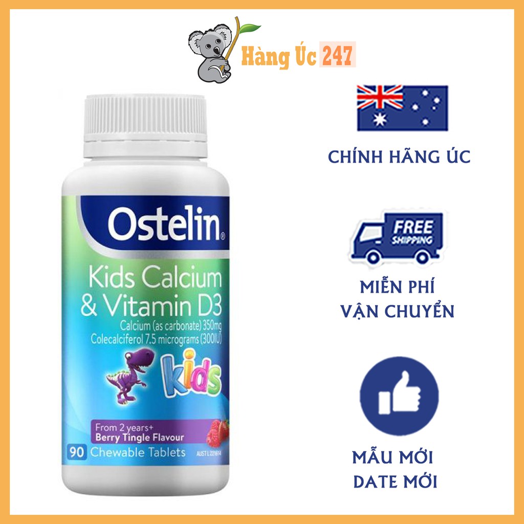 Viên nhai Canxi & Vitamin D3 Ostelin Kids cho bé 90 viên