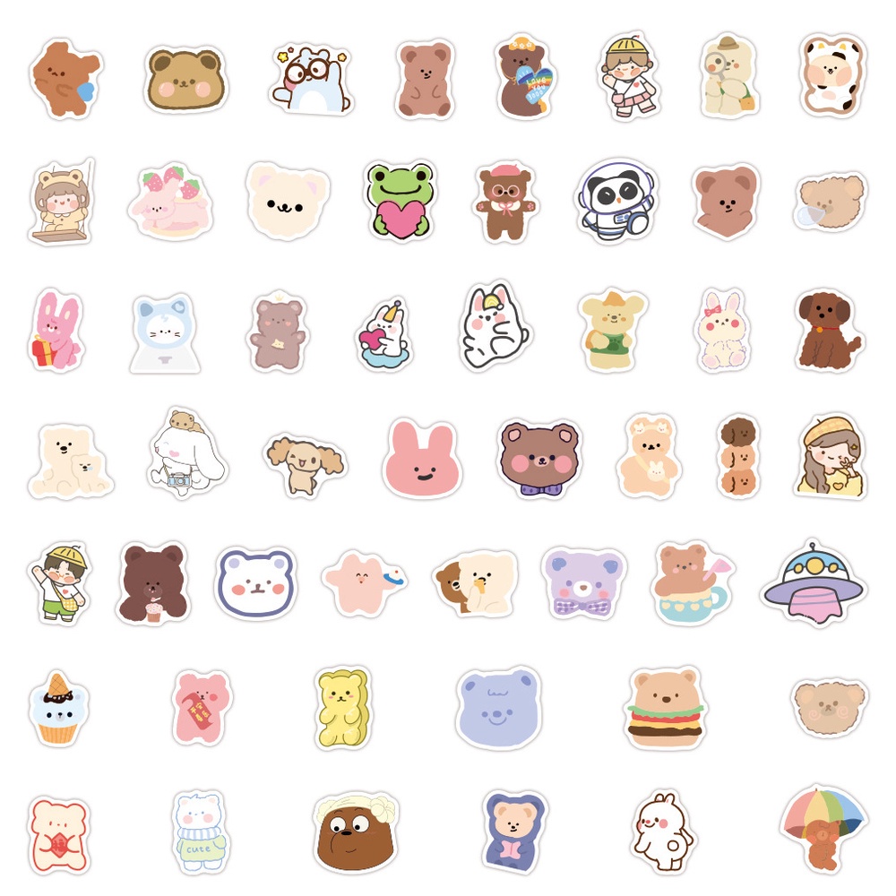 Set 100/50/25/10 Miếng Dán Chống Thấm Nước Họa Tiết Gấu Hoạt Hình Dùng Trang Trí Laptop/Vali/Laptop